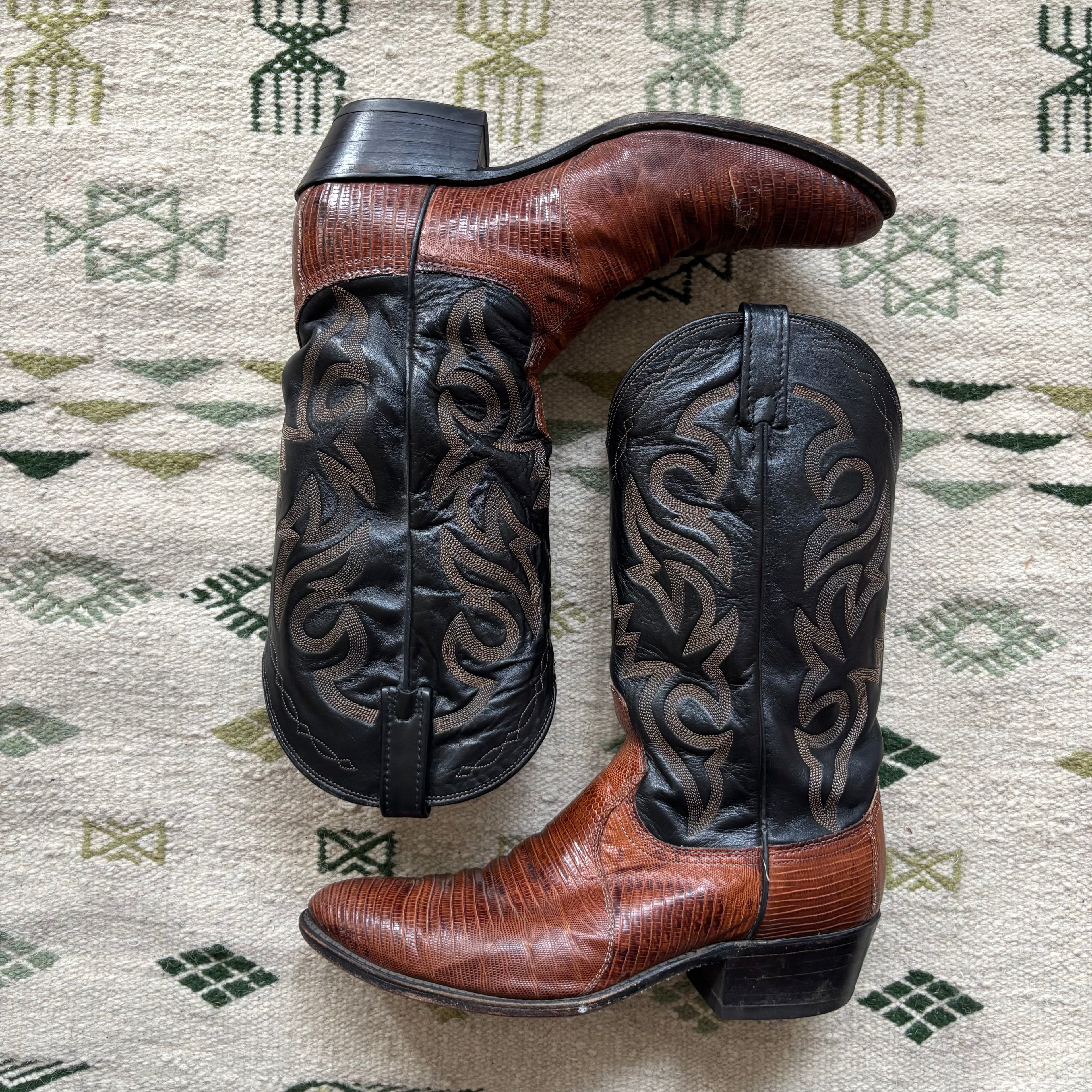 “Secret Garden” Vintage Lizardskin Cowboy Boots 11