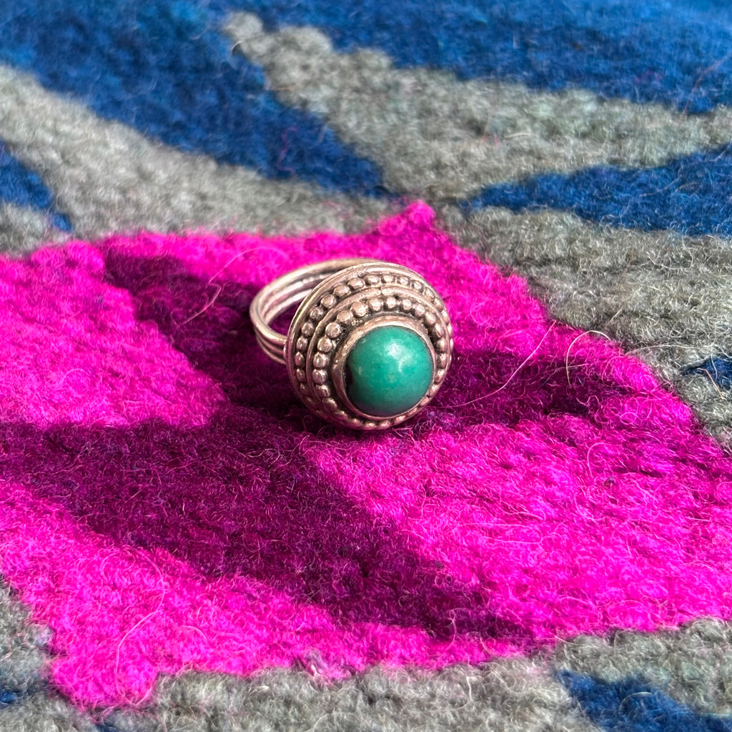 Vintage Fred Harvey Native American Malachite Ring Sz 6