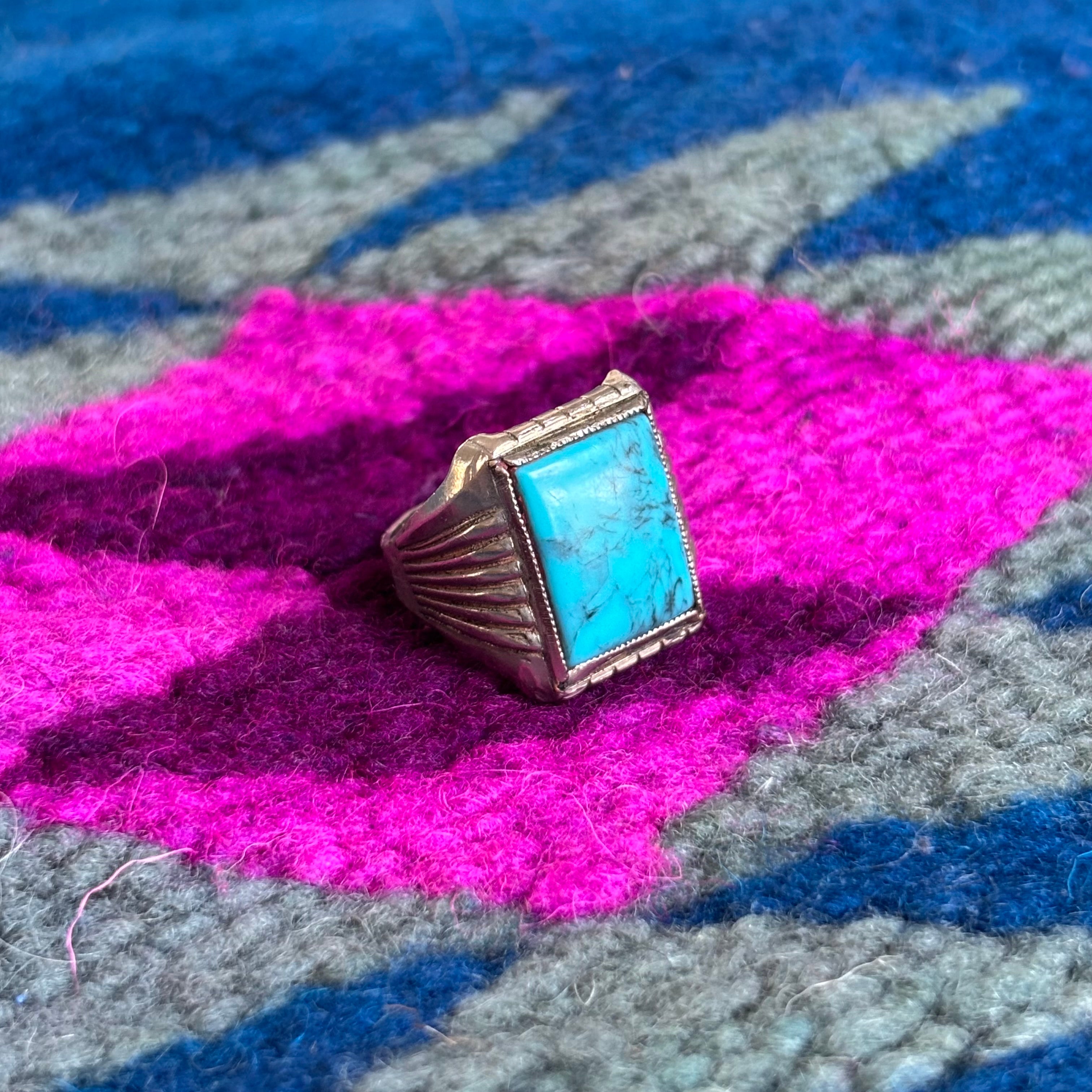 Vintage Native American Fred Harvey Turquoise Ring Sz 8.5
