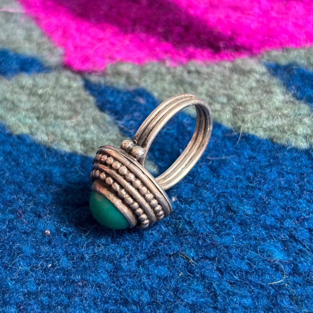 Vintage Fred Harvey Native American Malachite Ring Sz 6