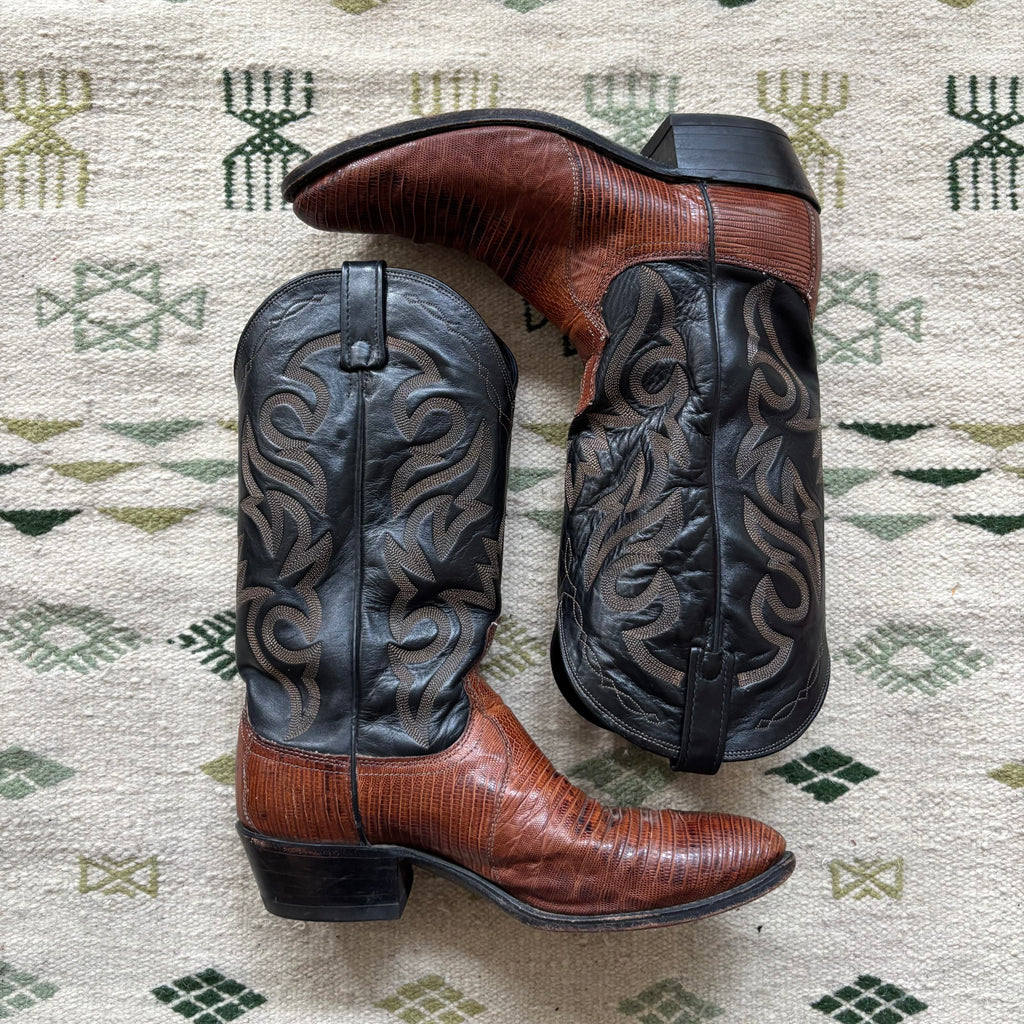 “Secret Garden” Vintage Lizardskin Cowboy Boots 11