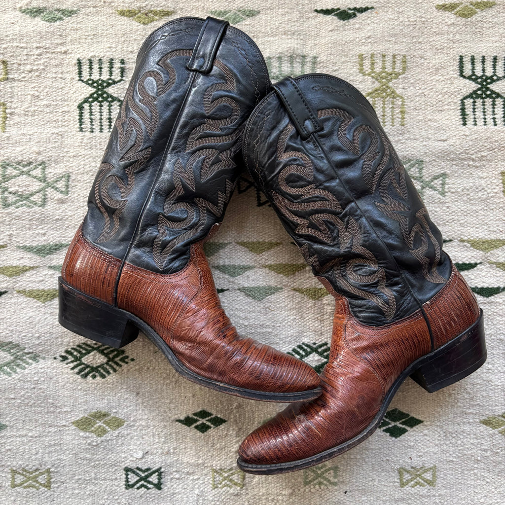 “Secret Garden” Vintage Lizardskin Cowboy Boots 11