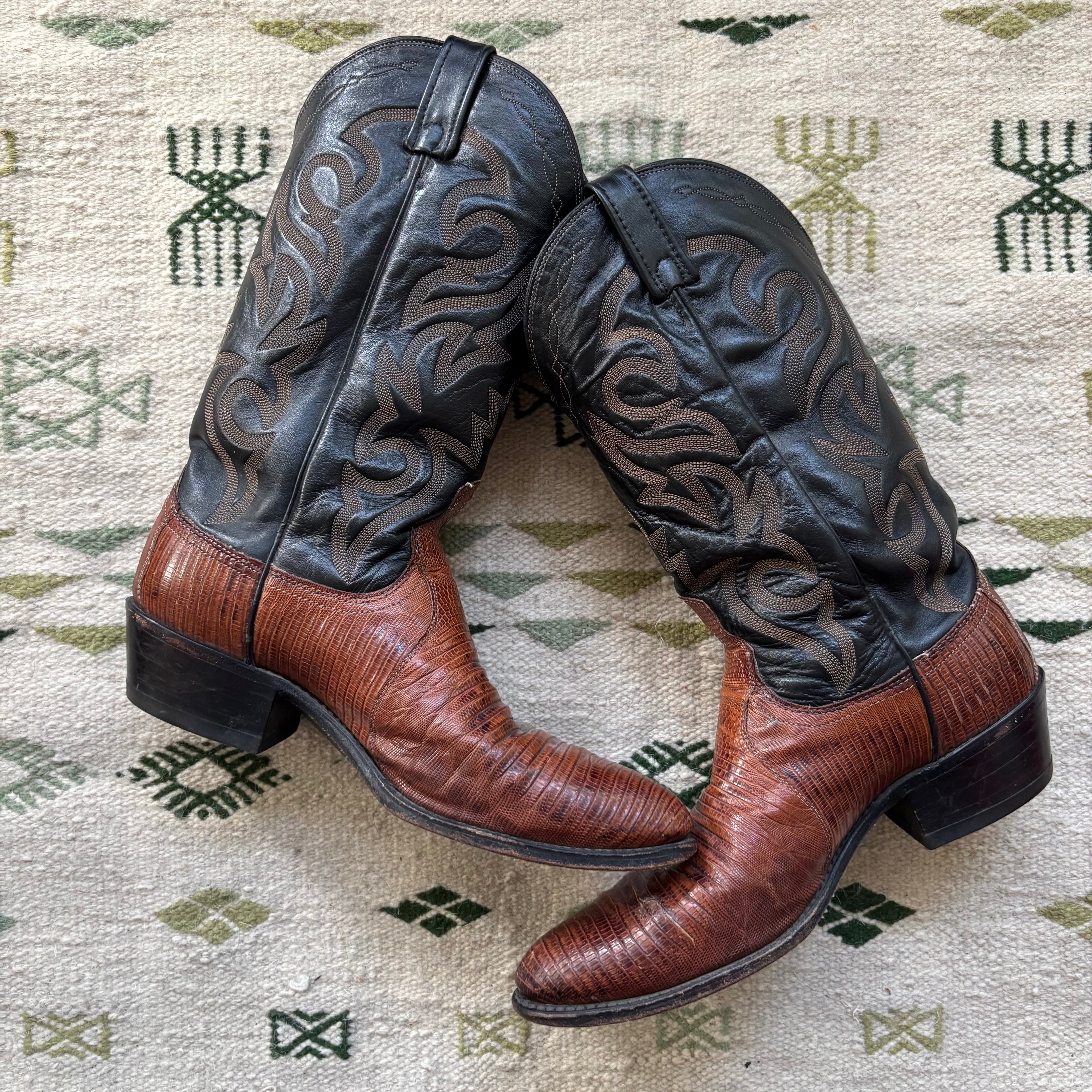 “Secret Garden” Vintage Lizardskin Cowboy Boots 11